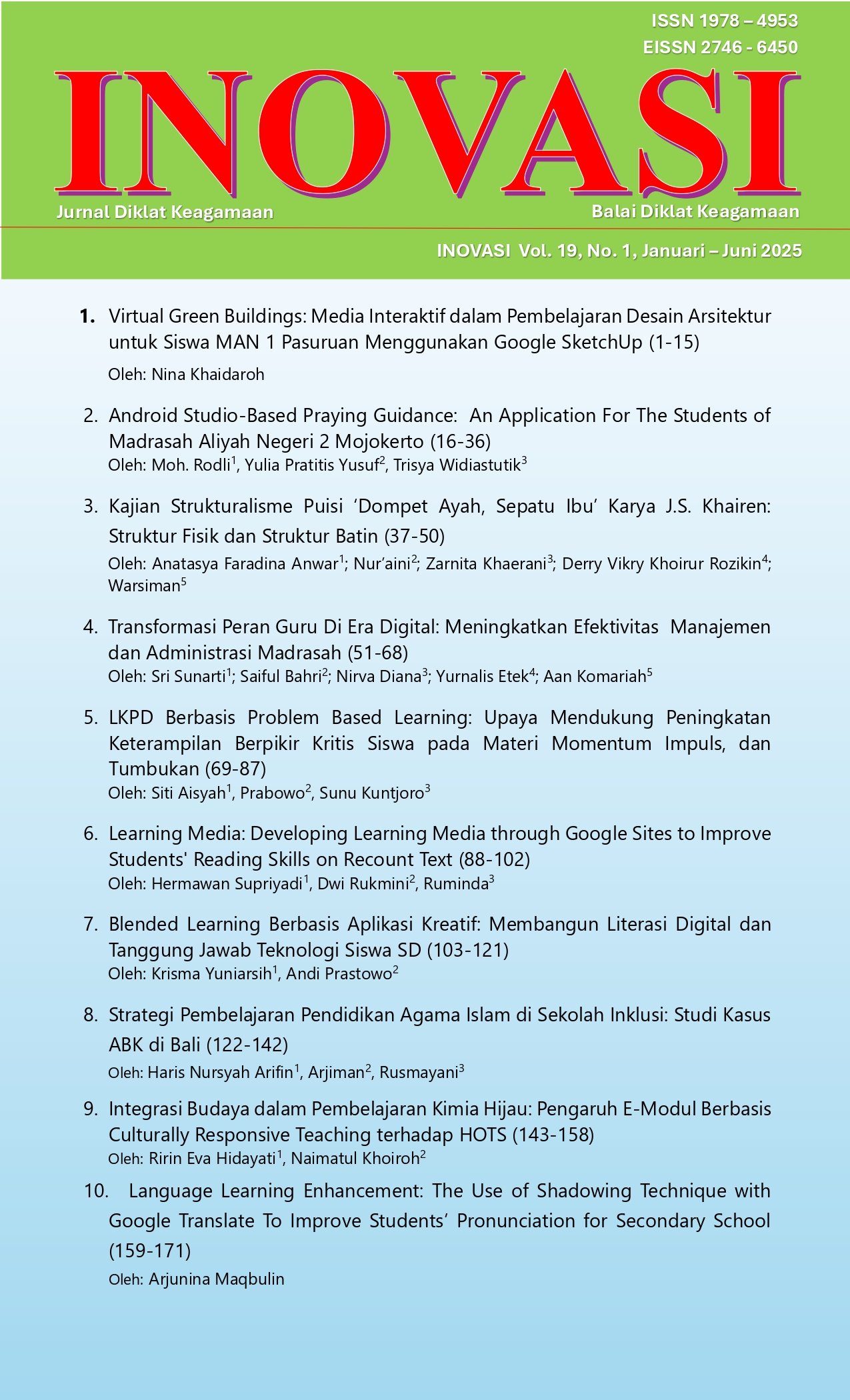 					View Vol. 19 No. 1 (2025): Inovasi: Jurnal Diklat Keagamaan
				